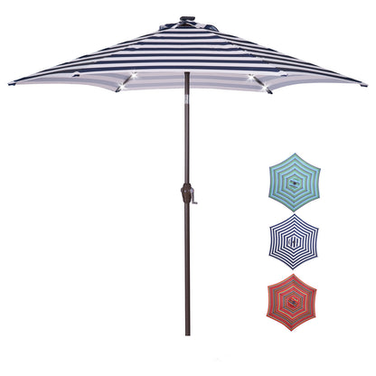 Outdoor Patio 8.7-Feet Market Table Umbrella with Push Button Tilt and Crank, Red Stripes With 24 LED Lights[Umbrella Base is not Included] RT