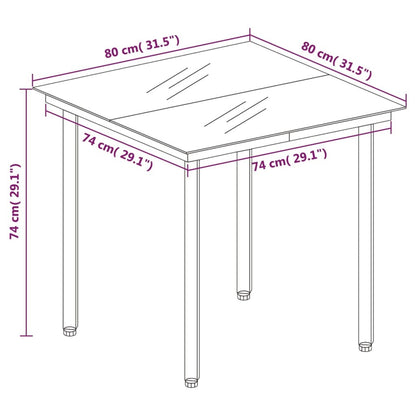 Patio Dining Table Black 31.5"x31.5"x29.1" Steel and Glass