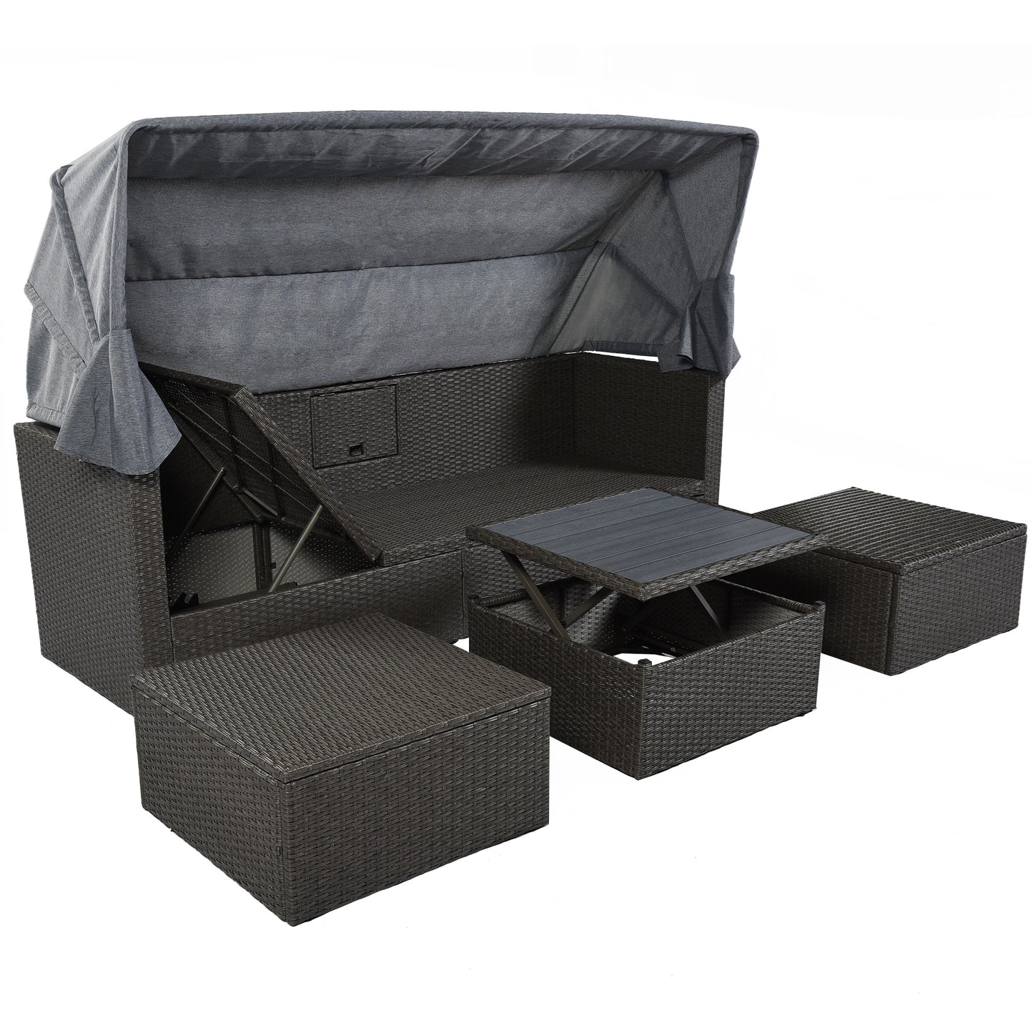 Outdoor Patio Rectangle Daybed with Retractable Canopy