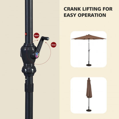 10 Feet Patio Solar Umbrella with Crank and LED Lights