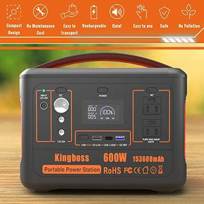 Portable Power Station 568Wh/600W Wireless Charger 15W PD Output 65W Type-C/QC 3.0/AC Outlets Solar Generator CPAP Battery Power Emergency Backup Power for Home Outdoor RV Camping Fishing