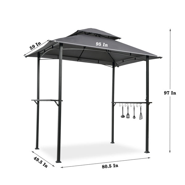 Outdoor Grill Gazebo 8 x 5 Ft; Double Tier Soft Top Canopy and Bar Counters