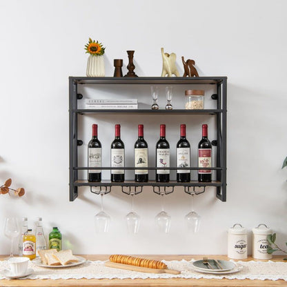 Industrial Wall-Mounted Wine Rack with Holder