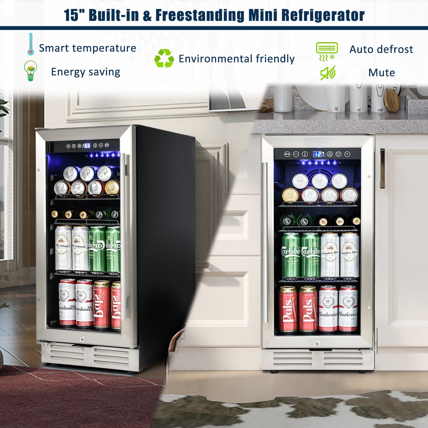 Built-in and Freestanding 15" Mini Beverage Refrigerator/Wine Cabinet