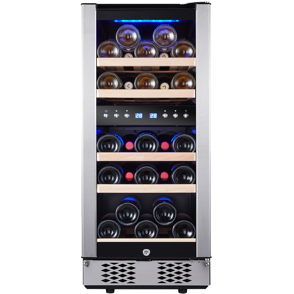 30 Bottles/15 Inch Dual Zone Low Noise Wine Cooler Refrigerator