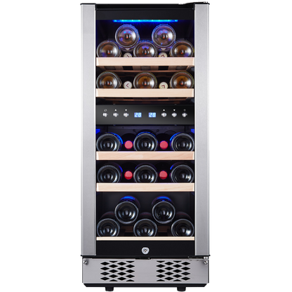 30 Bottles/15 Inch Dual Zone Low Noise Wine Cooler Refrigerator