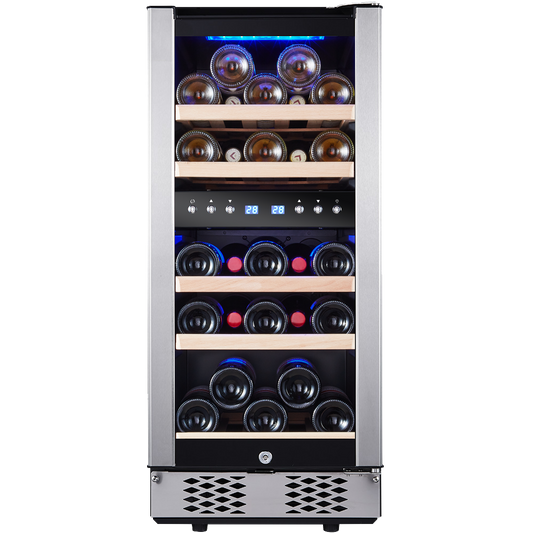 30 Bottles/15 Inch Dual Zone Low Noise Wine Cooler Refrigerator