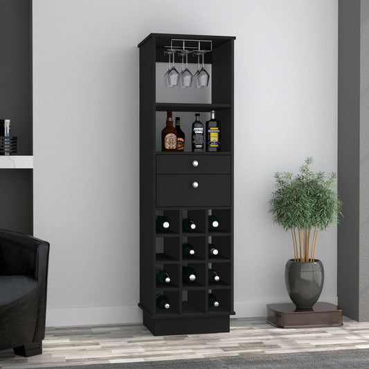 Pierpont 12-Bottle 2-Drawer 1-Shelf Bar Cabinet Black