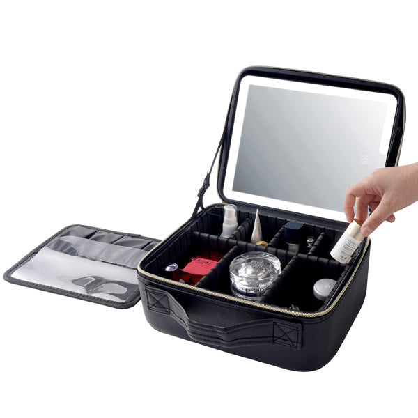 Professional High-capacity Multilayer Portable Travel Makeup Bag w/ LED Lighted Mirror