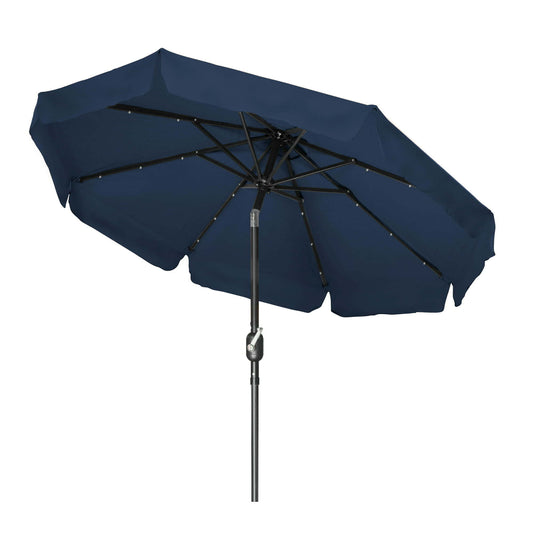 7' Blue Deluxe Solar Powered LED Lighted Patio Umbrella With Scalloped Edge Top