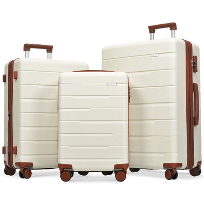 Luggage Sets 3 Piece Suitcase Set 20/24/28,Carry on Luggage Airline Approved,Hard Case with Spinner Wheels, Beige and Brown