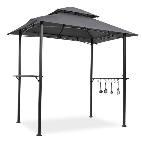 Outdoor Grill Gazebo 8 x 5 Ft; Double Tier Soft Top Canopy and Bar Counters