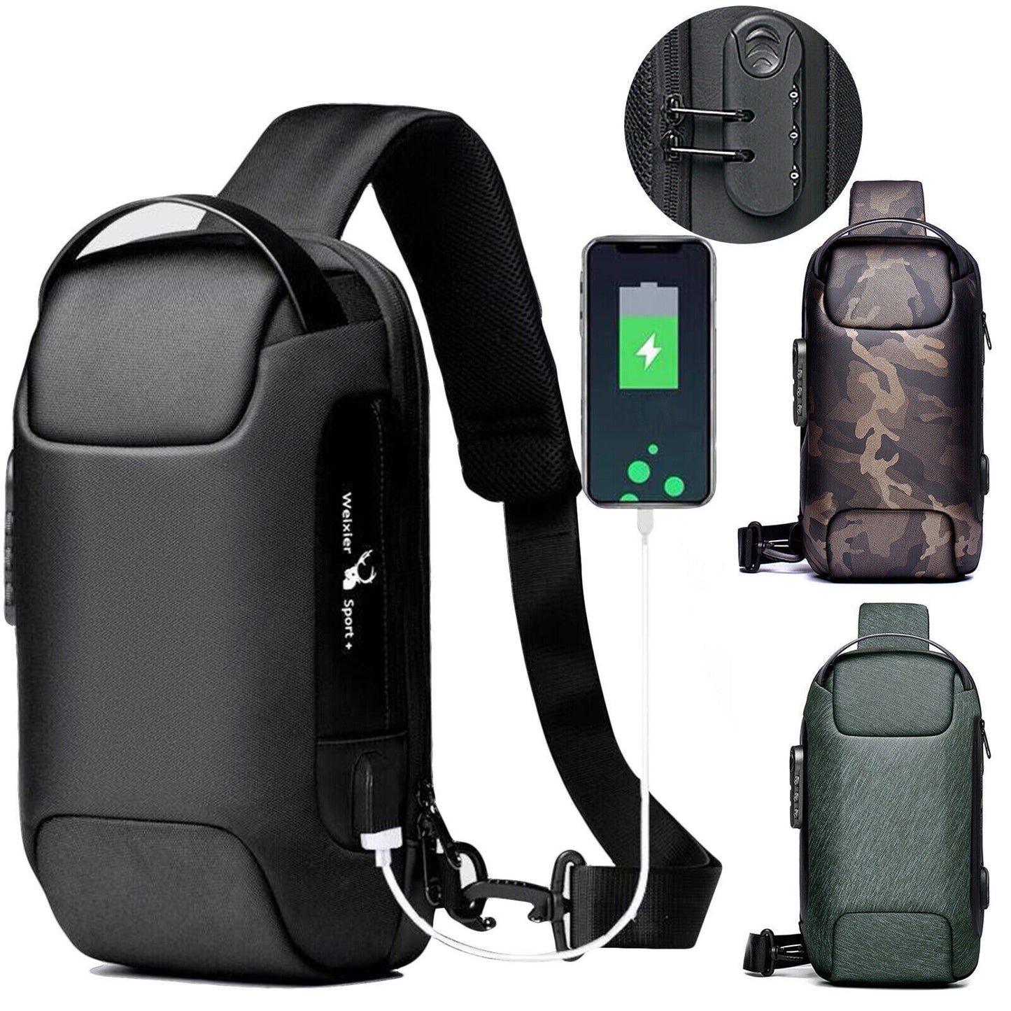 Anti Theft Crossbody Backpack w USB Charge Port