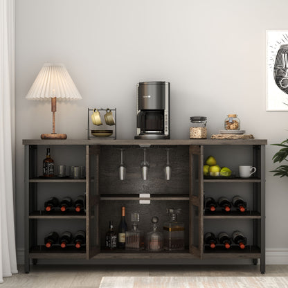 Rustic Wood Wine Bar Cabinet with Storage