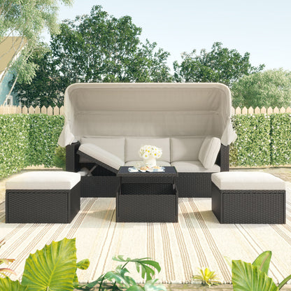 Outdoor Patio Rectangle Daybed with Retractable Canopy