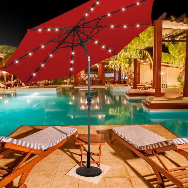 10 Feet Patio Solar Umbrella with Crank and LED Lights