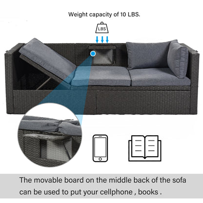 Outdoor Patio Rectangle Daybed with Retractable Canopy