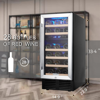 28 Bottle Wine Chiller Low Noise,   Stainless Steel