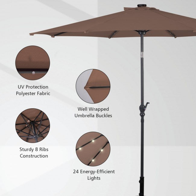 10 Feet Patio Solar Umbrella with Crank and LED Lights