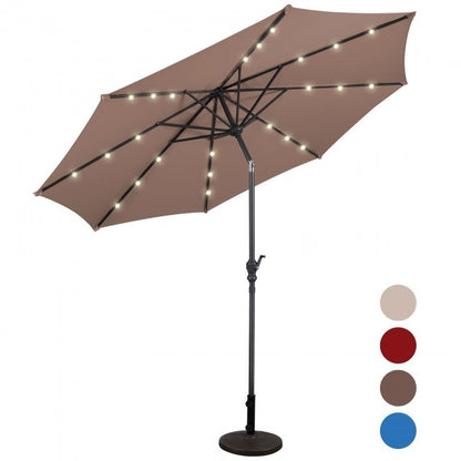 10 Feet Patio Solar Umbrella with Crank and LED Lights