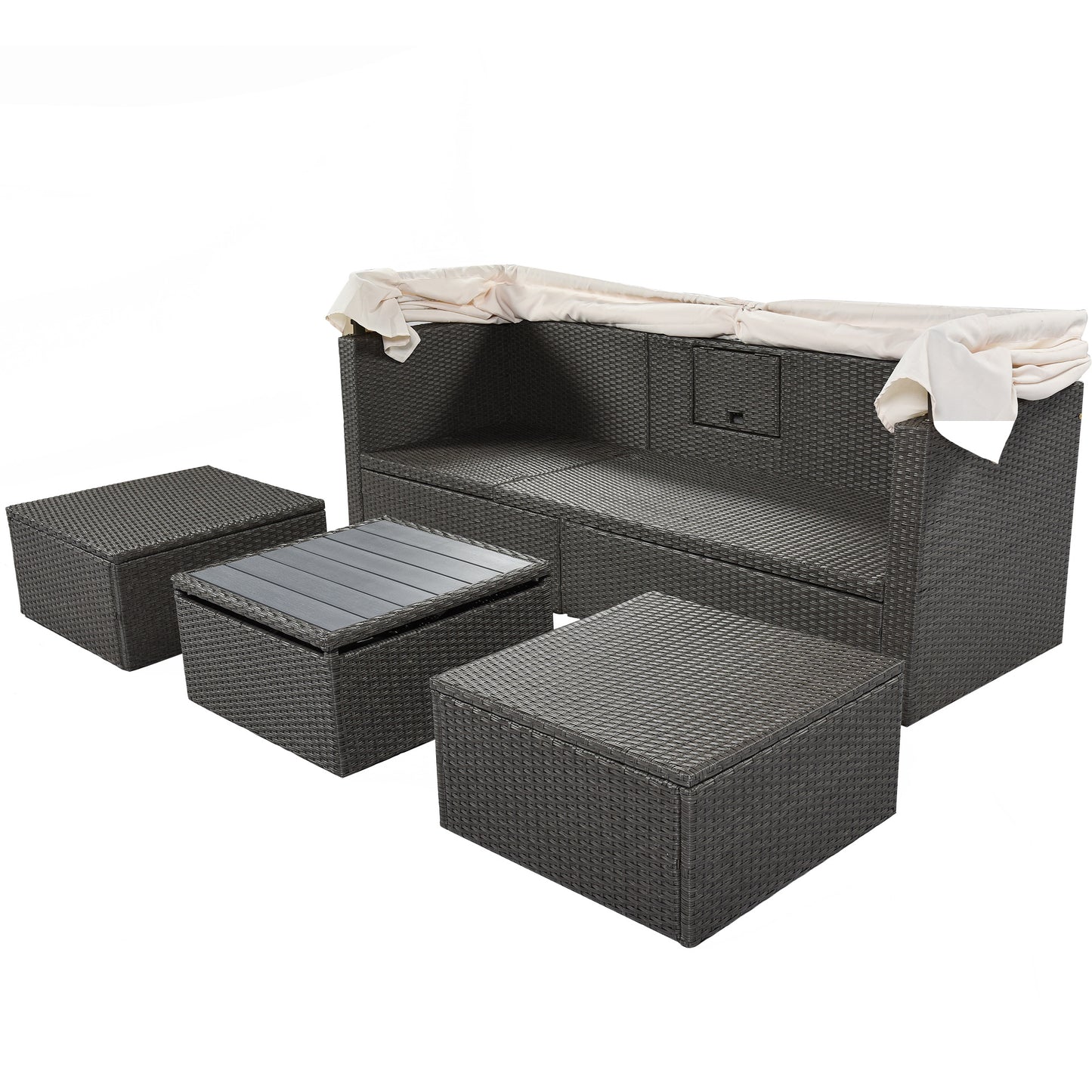 Outdoor Patio Rectangle Daybed with Retractable Canopy