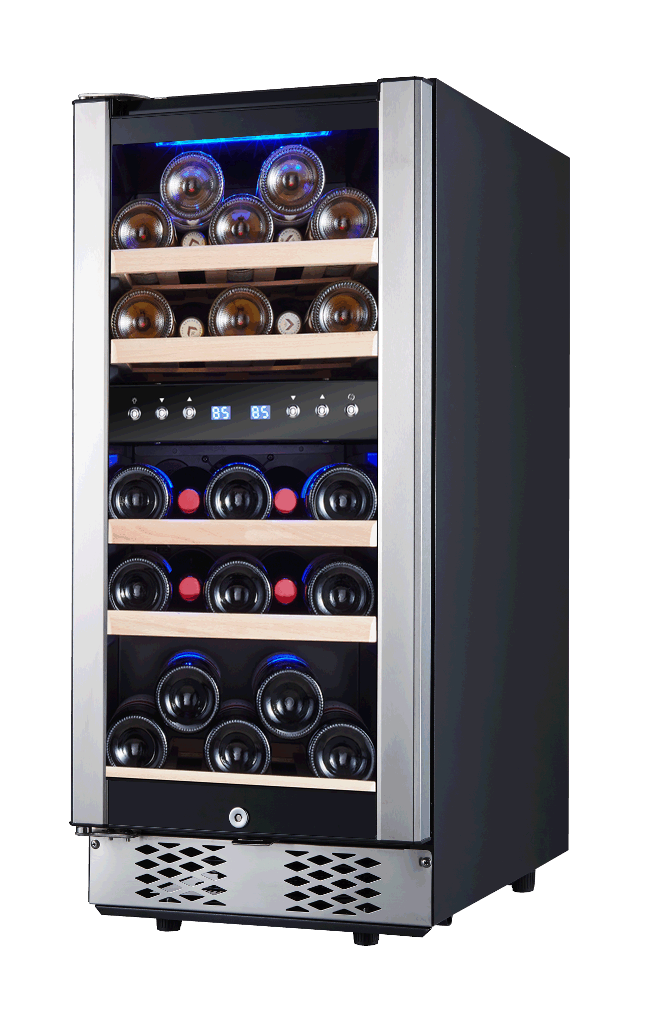 30 Bottles/15 Inch Dual Zone Low Noise Wine Cooler Refrigerator