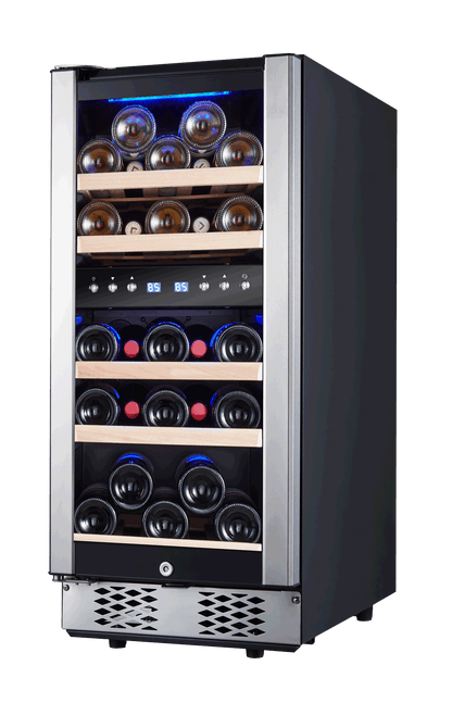 30 Bottles/15 Inch Dual Zone Low Noise Wine Cooler Refrigerator