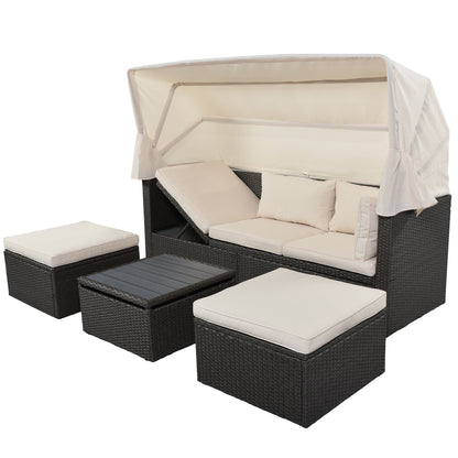 Outdoor Patio Rectangle Daybed with Retractable Canopy