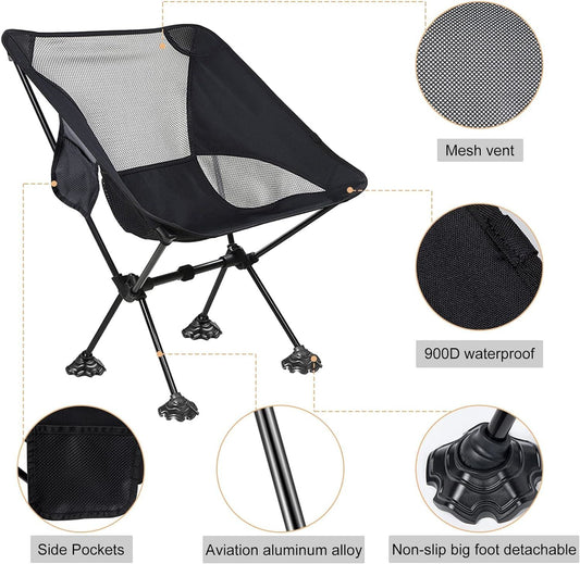 Portable Camping Chair With Anti-Slip Large Feet, Capacity 220 Lbs