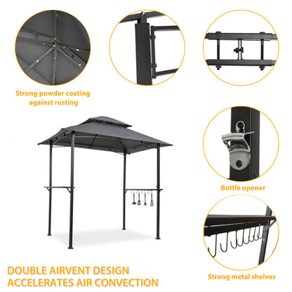 Outdoor Grill Gazebo 8 x 5 Ft; Double Tier Soft Top Canopy and Bar Counters