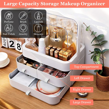 3 Tiers Makeup Organizer Cosmetic Storage Box with Dustproof Waterproof Lid