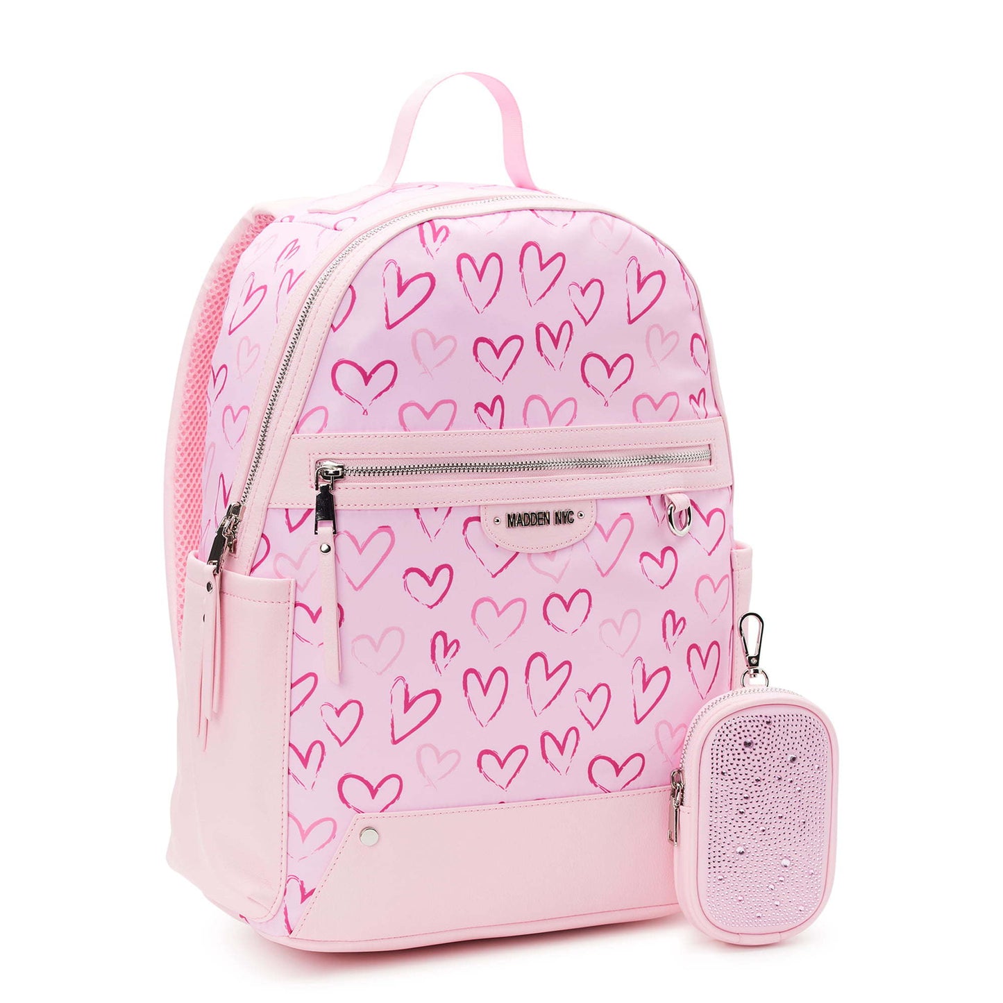 Madden NYC Juniors Dome 17' Laptop Backpack with Pouch, Pink Heart