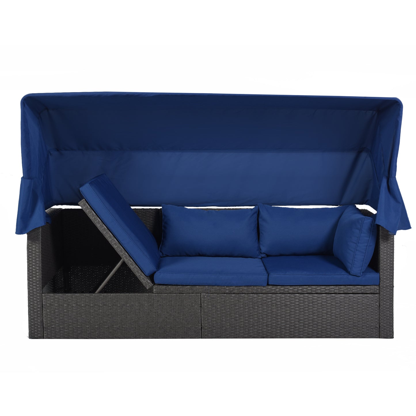 Outdoor Patio Rectangle Daybed with Retractable Canopy, Wicker Furniture Sectional Seating with Washable Cushions, Backyard, Porch