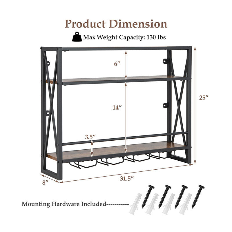 Industrial Wall-Mounted Wine Rack with Holder