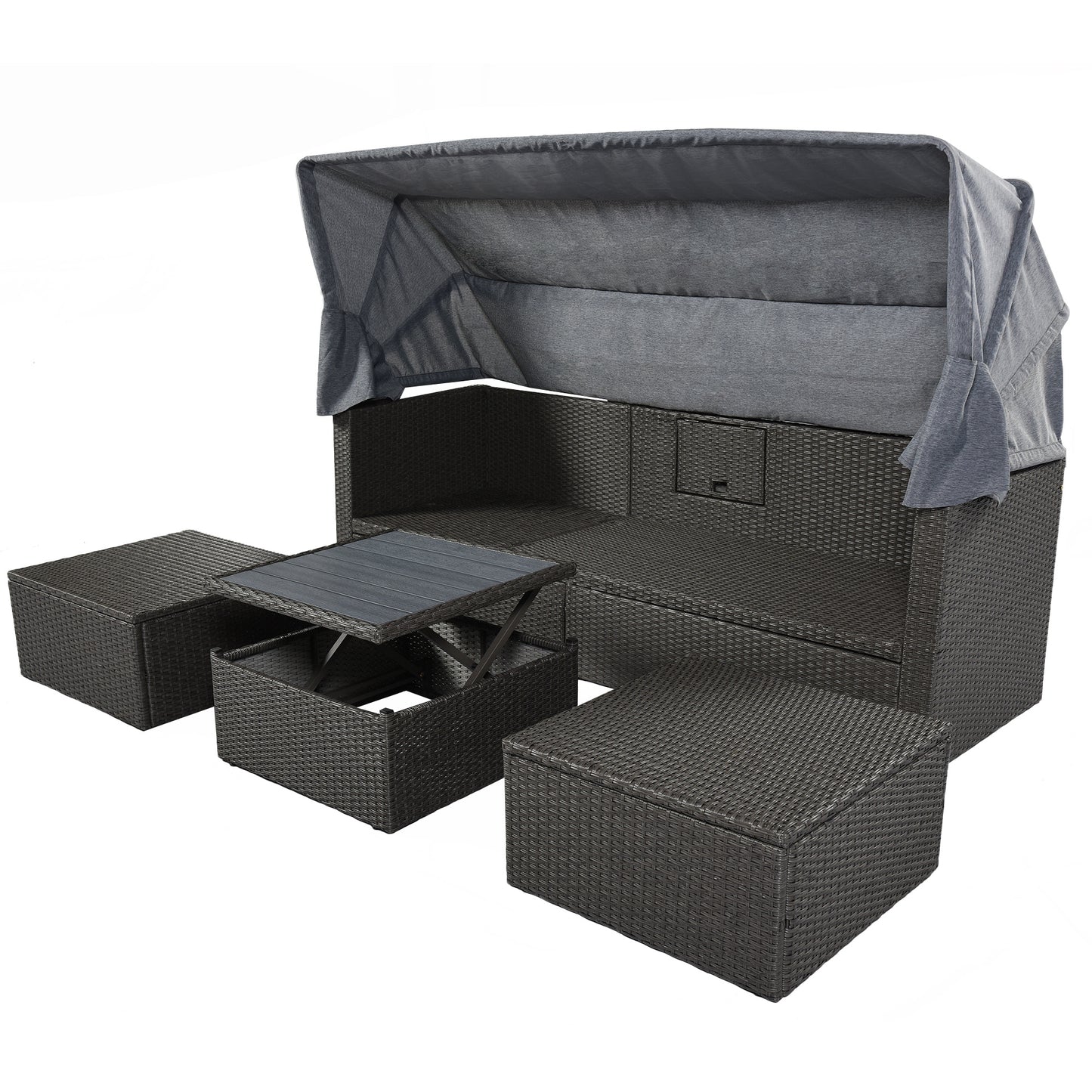 Outdoor Patio Rectangle Daybed with Retractable Canopy