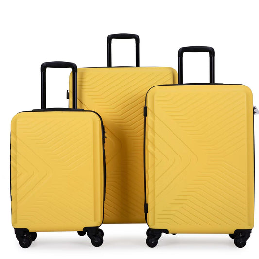 3 Piece Luggage Sets ABS Lightweight Suitcase, (20/24/28), Yellow