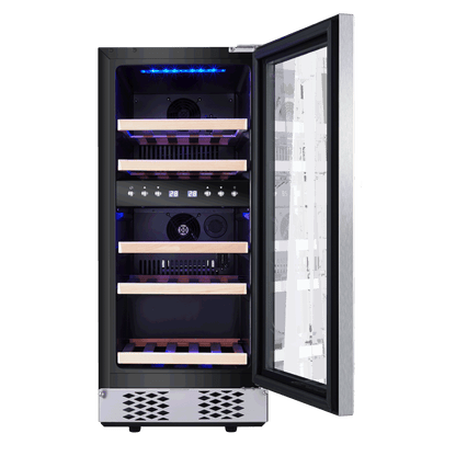 30 Bottles/15 Inch Dual Zone Low Noise Wine Cooler Refrigerator