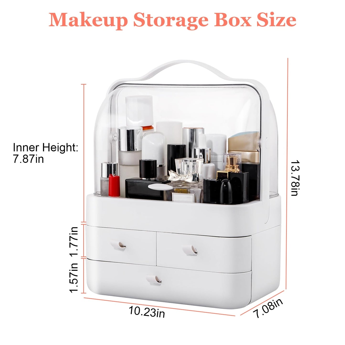 3 Tiers Makeup Organizer Cosmetic Storage Box with Dustproof Waterproof Lid