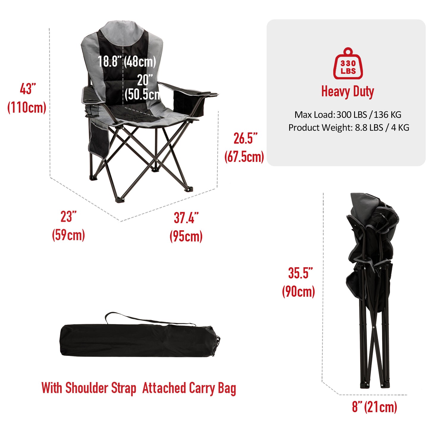 Camping Chair With Armrest, Side Pouch & Cooler