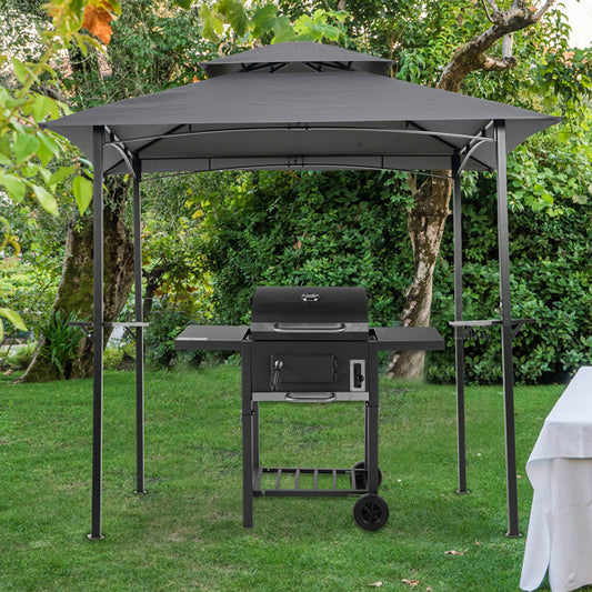 Outdoor Grill Gazebo 8 x 5 Ft; Double Tier Soft Top Canopy and Bar Counters