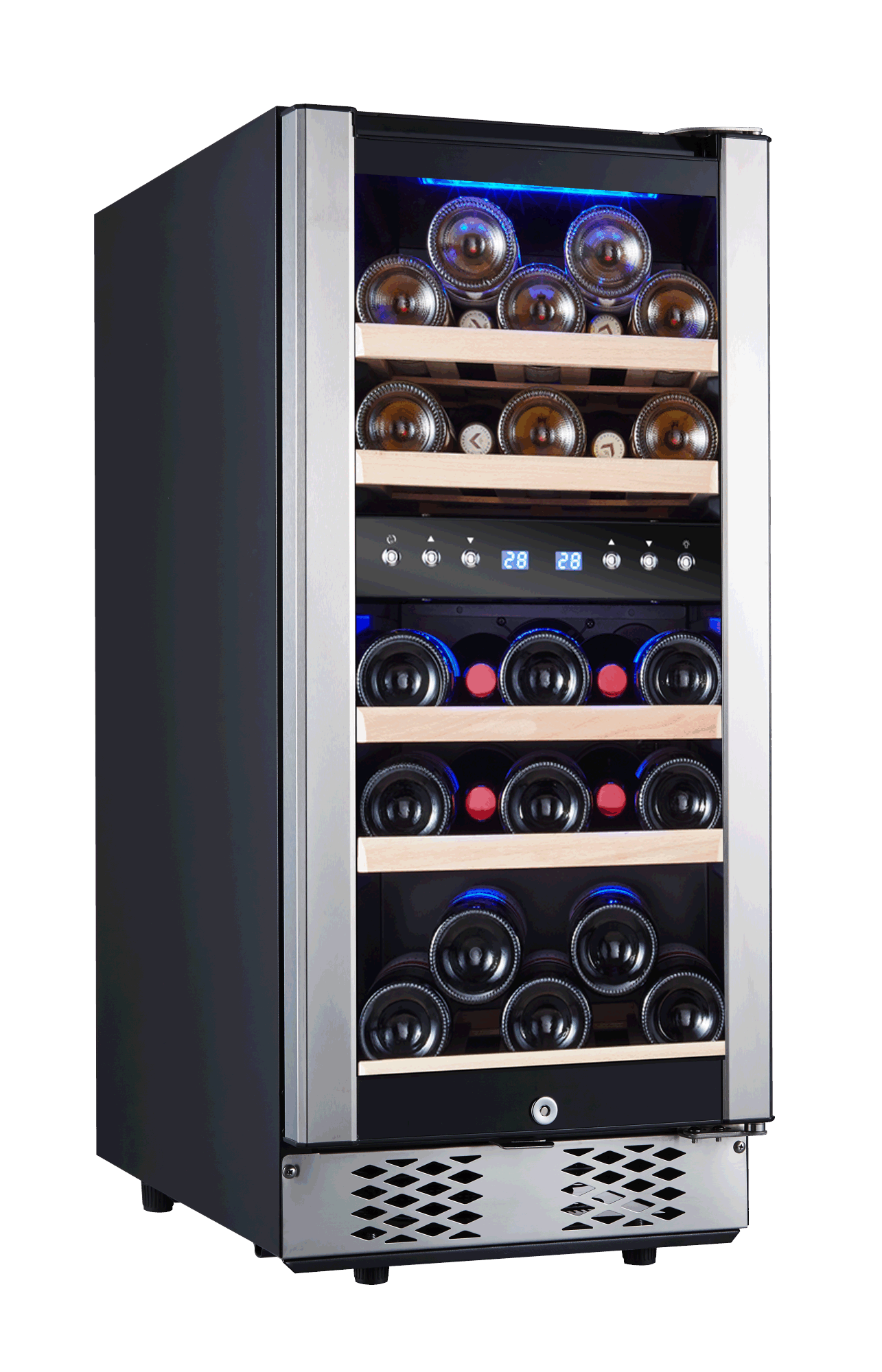 30 Bottles/15 Inch Dual Zone Low Noise Wine Cooler Refrigerator