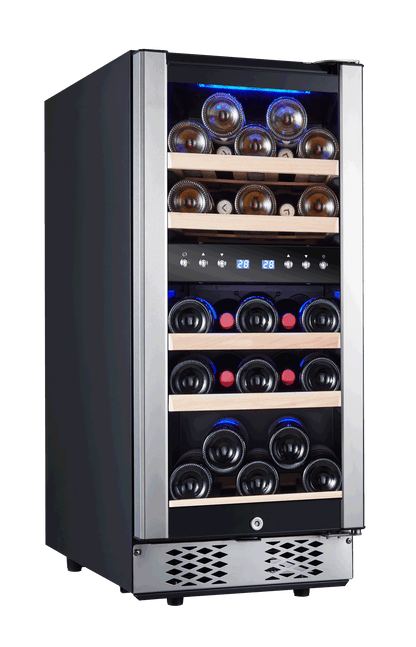 30 Bottles/15 Inch Dual Zone Low Noise Wine Cooler Refrigerator