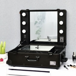 Rolling Cosmetics Case with Mirror and LED Lights