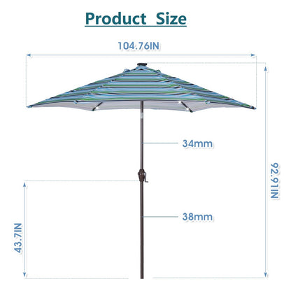 Outdoor Patio 8.7-Feet Market Table Umbrella with Push Button Tilt and Crank, Red Stripes With 24 LED Lights[Umbrella Base is not Included] RT