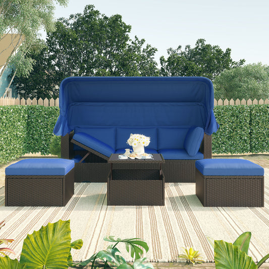 Outdoor Patio Rectangle Daybed with Retractable Canopy