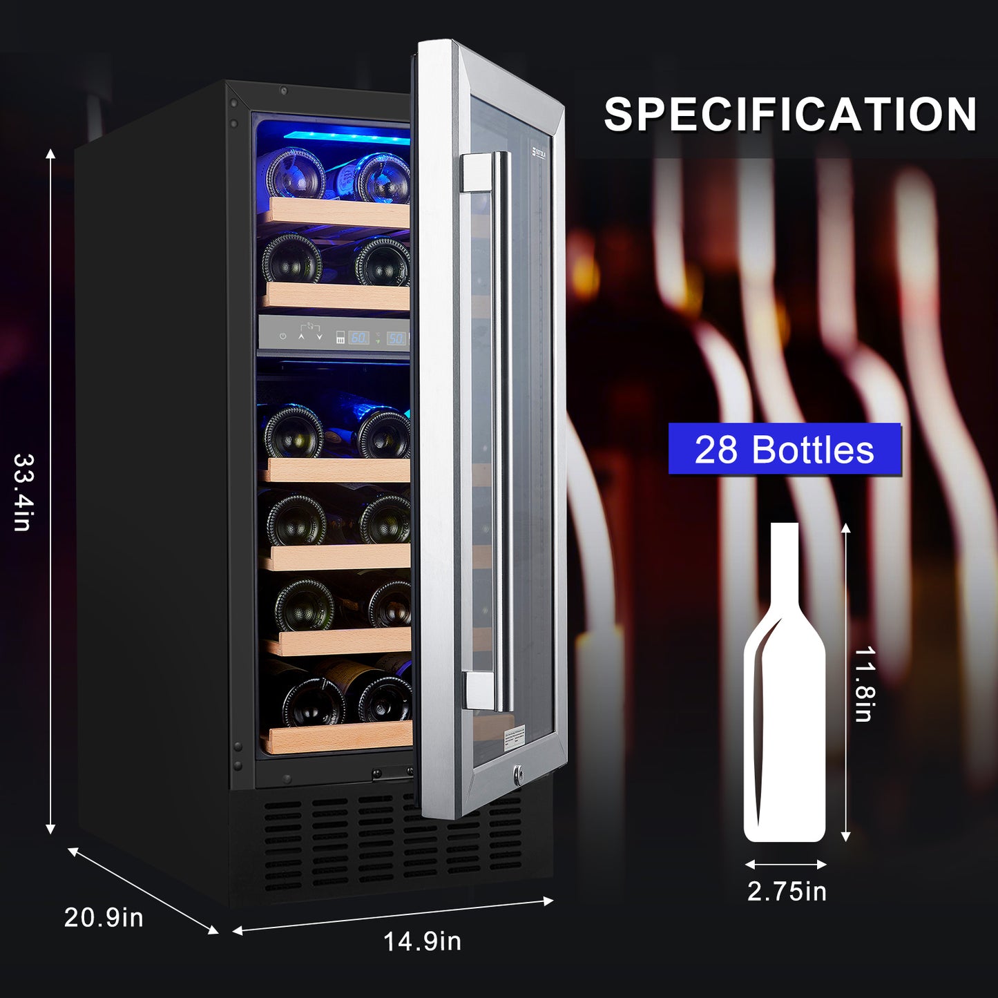 SOTOLA 15 Dual Zone Wine Chiller, Stainless Steel, Digital Temperature Control Screen