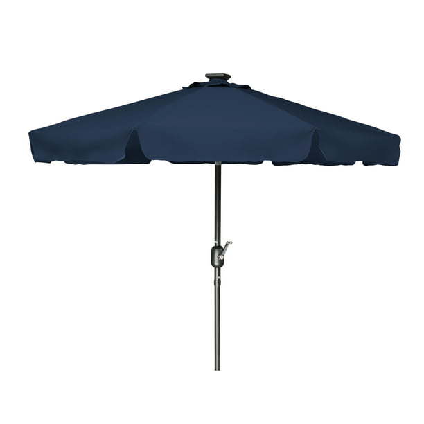 7' Blue Deluxe Solar Powered LED Lighted Patio Umbrella With Scalloped Edge Top