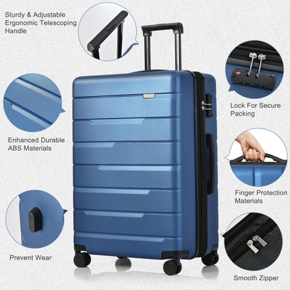 Luggage Sets 3 Piece Suitcase Set 20/24/28,Carry on Luggage Airline Approved,Hard Case with Spinner Wheels,Navy