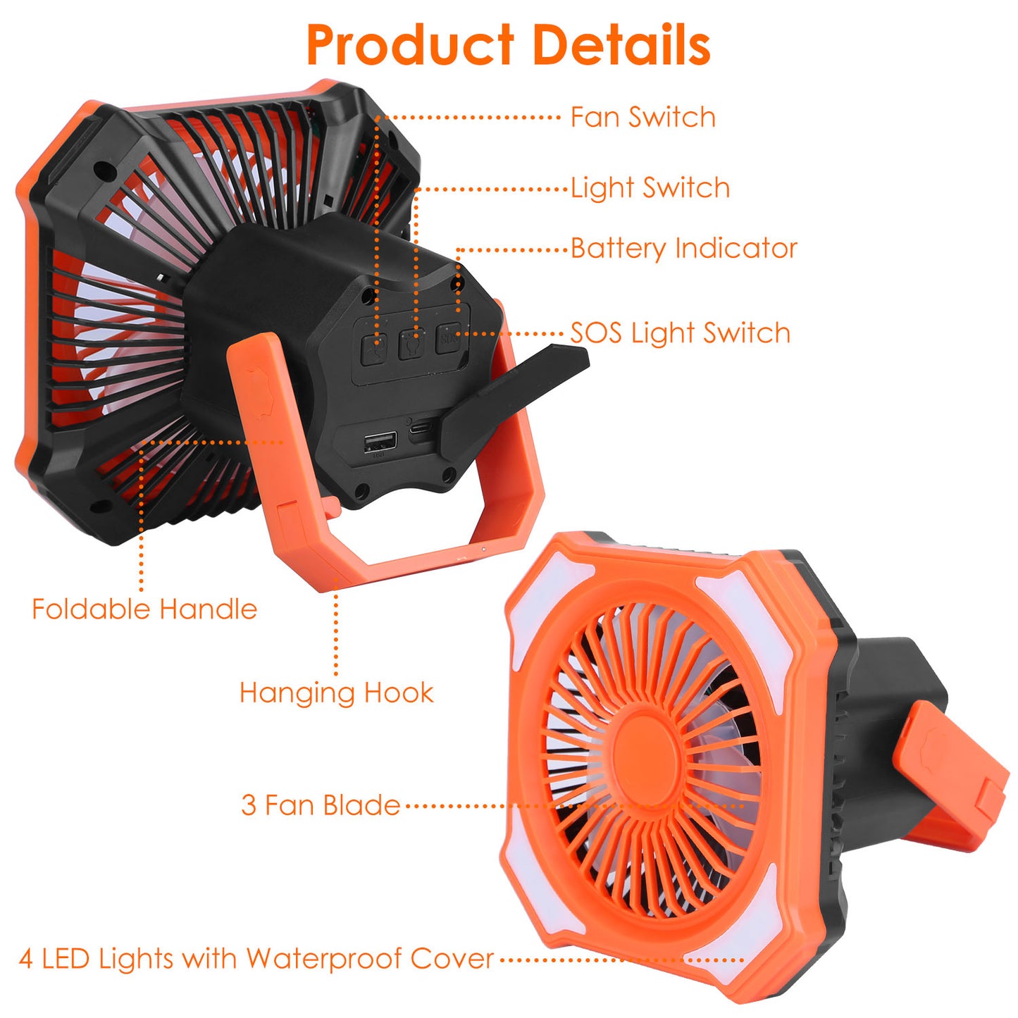 Rechargeable Portable Camping Lantern Fan