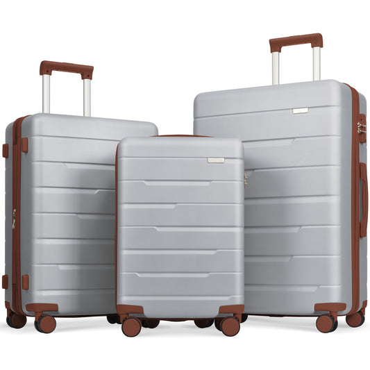 Luggage Sets 3 Piece Suitcase Set 20/24/28,Carry on Luggage Airline Approved,Hard Case with Spinner Wheels, Silver